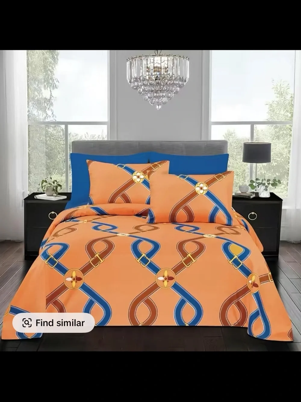 Vibrant Orange & Blue Geometric Duvet Cover - Modern Belt Motif